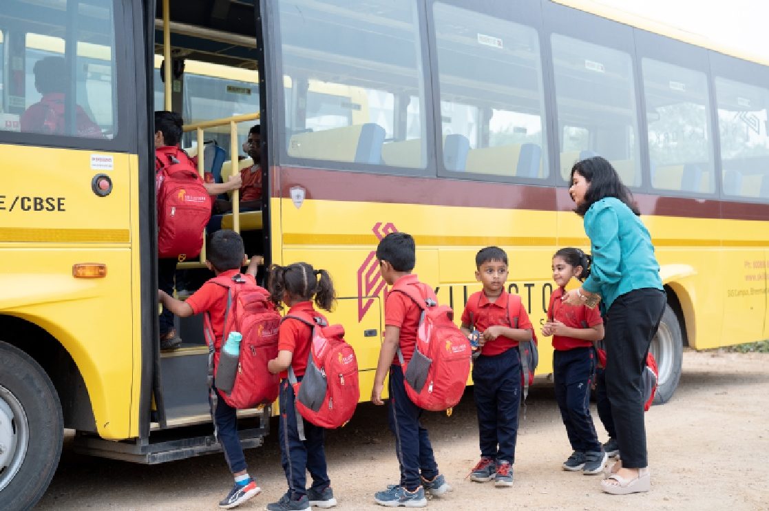 Children boarding the school bus at Skill Stork ELC