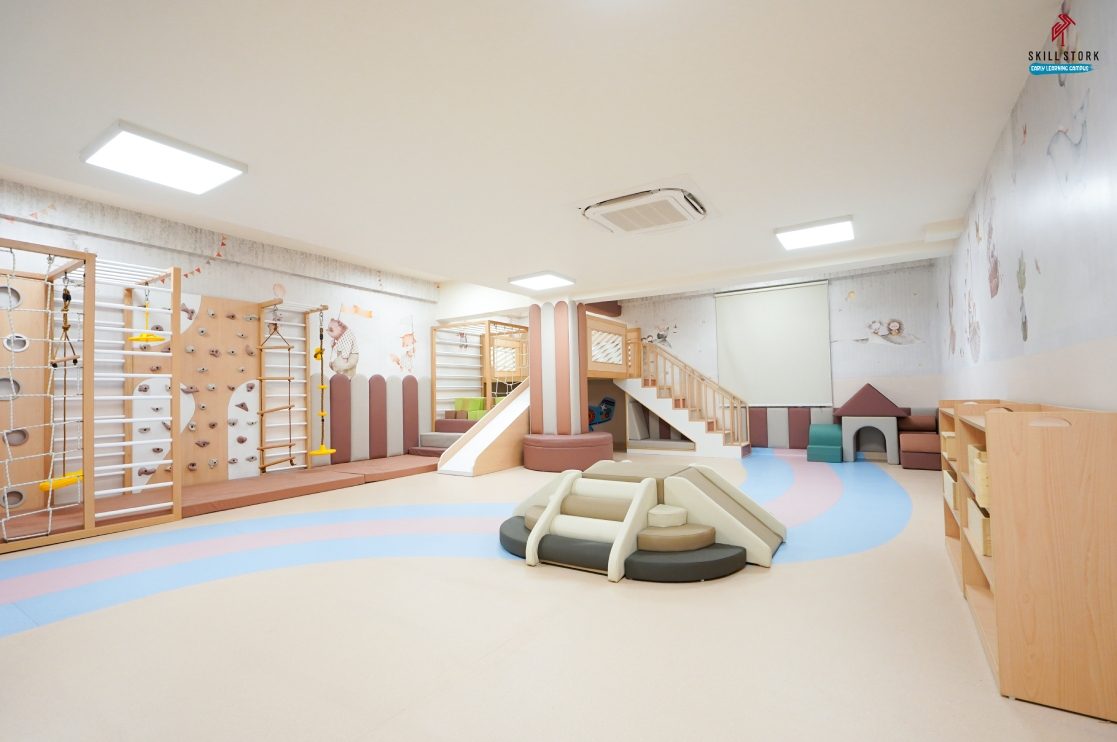 An indoor climbing and play structure at Skill Stork ELC