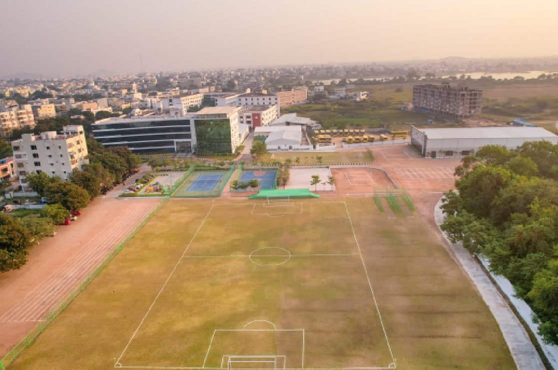 An aerial view of the Skill Stork main campus sports fields